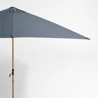 Crate & Barrel 10' Rectangle Sunbrella® Cast Harbor Outdoor Patio Umbrella With Faux Wood Metal Frame In Blue