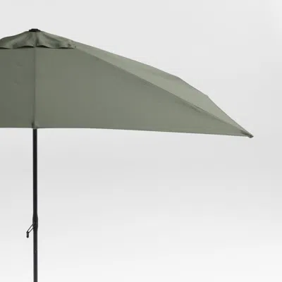 Crate & Barrel 10' Rectangle Sunbrella® Cast Sage Outdoor Patio Umbrella With Black Metal Frame In Green