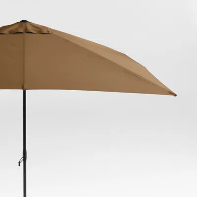 Crate & Barrel 10' Rectangle Sunbrella® Cast Teak Outdoor Patio Umbrella With Black Metal Frame In Brown