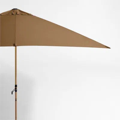 Crate & Barrel 10' Rectangle Sunbrella® Cast Teak Outdoor Patio Umbrella With Faux Wood Metal Frame In Brown