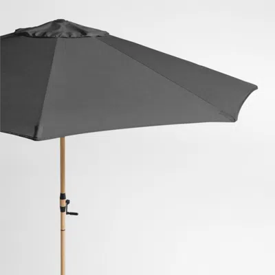 Crate & Barrel 10' Round Sunbrella® Cast Charcoal Grey Outdoor Patio Umbrella With Faux Wood Metal Frame In Gray