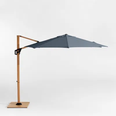 Crate & Barrel 10' Round Sunbrella® Cast Harbor Cantilever Outdoor Patio Umbrella With Faux Wood Metal Frame In Blue