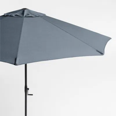 Crate & Barrel 10' Round Sunbrella® Cast Harbor Outdoor Patio Umbrella With Black Metal Frame In Blue