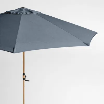 Crate & Barrel 10' Round Sunbrella® Cast Harbor Outdoor Patio Umbrella With Faux Wood Metal Frame In Blue