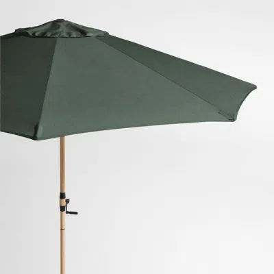 Crate & Barrel 10' Round Sunbrella® Cast Ivy Green Outdoor Patio Umbrella With Faux Wood Metal Frame