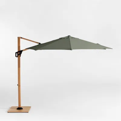 Crate & Barrel 10' Round Sunbrella® Cast Sage Cantilever Outdoor Patio Umbrella With Faux Wood Metal Frame In Green