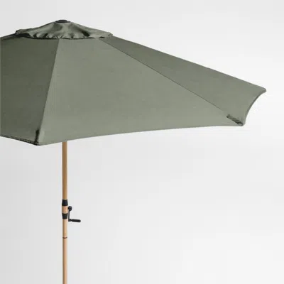 Crate & Barrel 10' Round Sunbrella® Cast Sage Outdoor Patio Umbrella With Faux Wood Metal Frame In Green