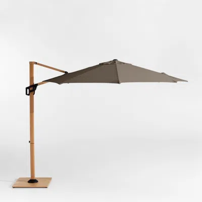 Crate & Barrel 10' Round Sunbrella® Cast Shale Cantilever Outdoor Patio Umbrella With Faux Wood Metal Frame In Brown