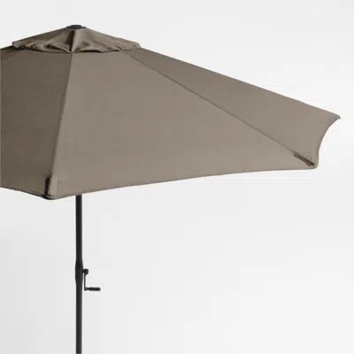 Crate & Barrel 10' Round Sunbrella® Cast Shale Outdoor Patio Umbrella With Black Metal Frame In Brown