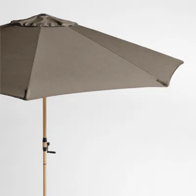 Crate & Barrel 10' Round Sunbrella® Cast Shale Outdoor Patio Umbrella With Faux Wood Metal Frame In Brown