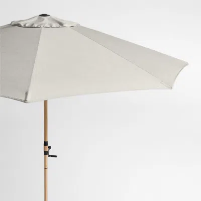 Crate & Barrel 10' Round Sunbrella® Cast Silver Outdoor Patio Umbrella With Faux Wood Metal Frame In White