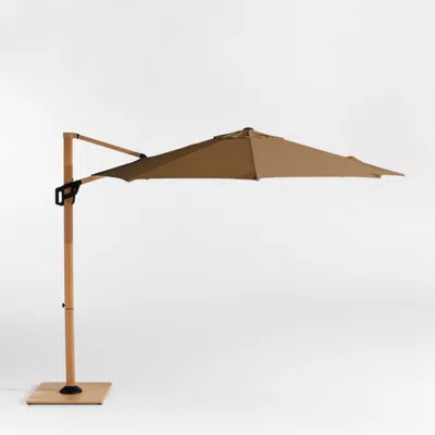 Crate & Barrel 10' Round Sunbrella® Cast Teak Cantilever Outdoor Patio Umbrella With Faux Wood Metal Frame In Brown