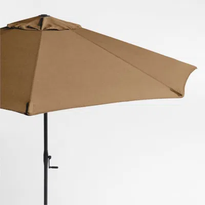 Crate & Barrel 10' Round Sunbrella® Cast Teak Outdoor Patio Umbrella With Black Metal Frame In Brown
