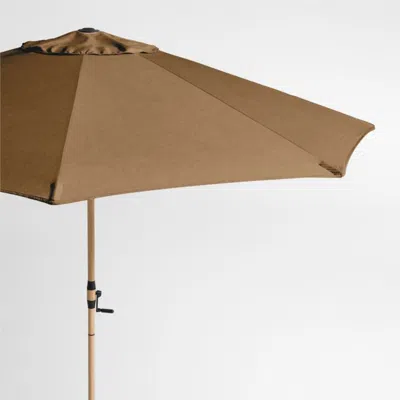 Crate & Barrel 10' Round Sunbrella® Cast Teak Outdoor Patio Umbrella With Faux Wood Metal Frame In Brown