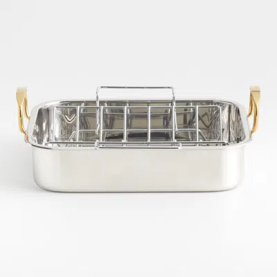 Crate & Barrel 16" Stainless Steel Roasting Pan With Rack In White
