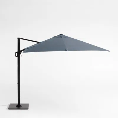 Crate & Barrel 9' Square Sunbrella® Cast Harbor Cantilever Outdoor Patio Umbrella With Black Metal Frame In Blue