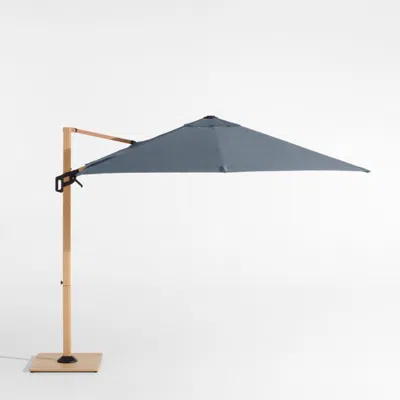 Crate & Barrel 9' Square Sunbrella® Cast Harbor Cantilever Outdoor Patio Umbrella With Faux Wood Metal Frame In Blue