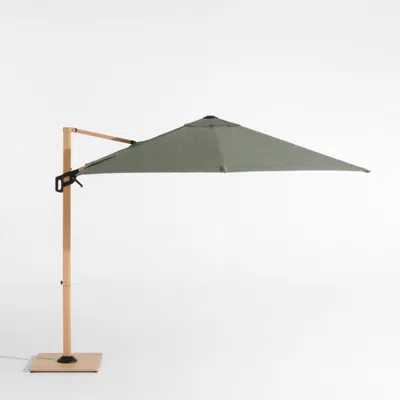 Crate & Barrel 9' Square Sunbrella® Cast Sage Cantilever Outdoor Patio Umbrella With Faux Wood Metal Frame In Green