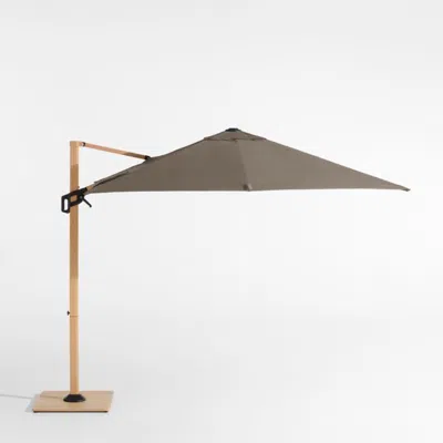 Crate & Barrel 9' Square Sunbrella® Cast Shale Cantilever Outdoor Patio Umbrella With Faux Wood Metal Frame In Brown