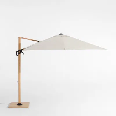 Crate & Barrel 9' Square Sunbrella® Cast Silver Cantilever Outdoor Patio Umbrella With Faux Wood Metal Frame In Gray