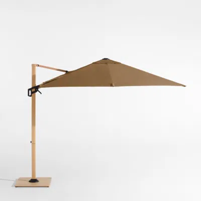 Crate & Barrel 9' Square Sunbrella® Cast Teak Cantilever Outdoor Patio Umbrella With Faux Wood Metal Frame In Brown