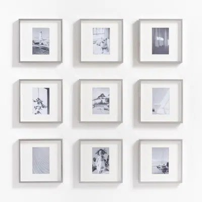 Crate & Barrel 9-piece Brushed Silver 4x6 Gallery Wall Frame Set In Multi