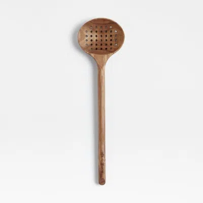Crate & Barrel Acacia Slotted Spoon In Brown