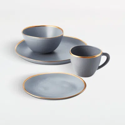 Crate & Barrel Addison Grey 4-piece Gold Rim Dinnerware Set In Blue