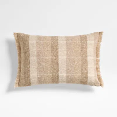 Crate & Barrel Agnes Woven Wool Blend Fringe Stripe 24"x16" Arctic Ivory Throw Pillow With Down-alternative Insert In Brown