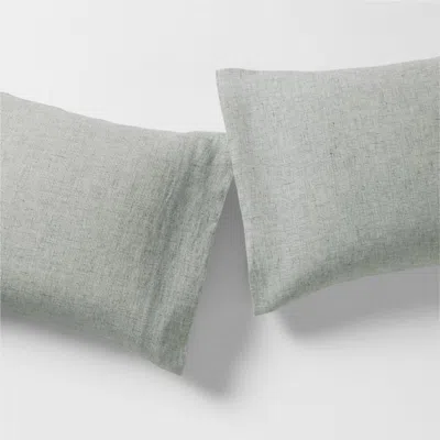 Crate & Barrel Aire Natural European Linen Burnt Green Grid King Pillowcases, Set Of 2