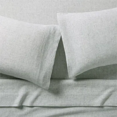 Crate & Barrel Aire Natural European Linen Burnt Green Grid Queen Bed Sheet Set In Gray