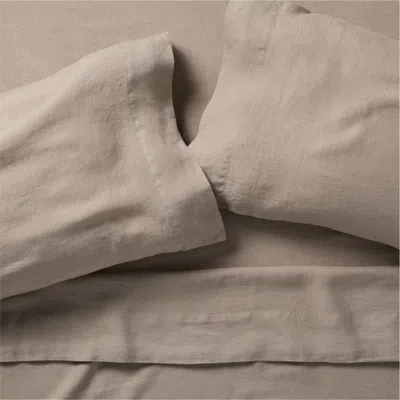 Crate & Barrel Aire Natural European Linen Certfied Linen Clay Taupe Full Bed Sheet Set In Burgundy