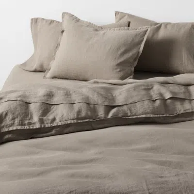 Crate & Barrel Aire Natural European Linen Clay Taupe Full/queen Duvet Cover In Brown