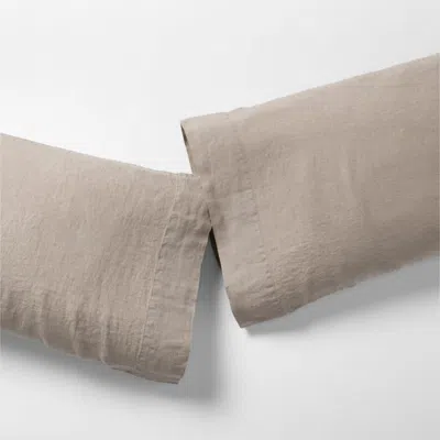 Crate & Barrel Aire Natural European Linen Clay Taupe King Pillowcases, Set Of 2 In Gray