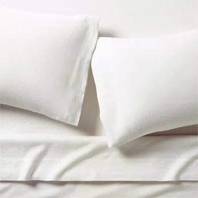 Crate & Barrel Aire Natural European Linen Crisp White Queen Bed Sheet Set