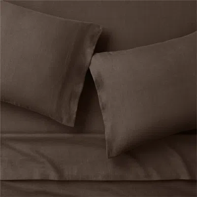 Crate & Barrel Aire Natural European Linen Deep Brown King Bed Sheet Set