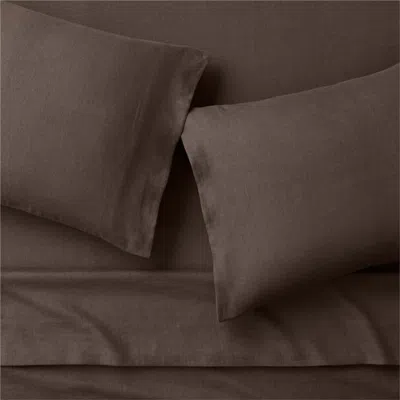Crate & Barrel Aire Natural European Linen Deep Brown Queen Bed Sheet Set