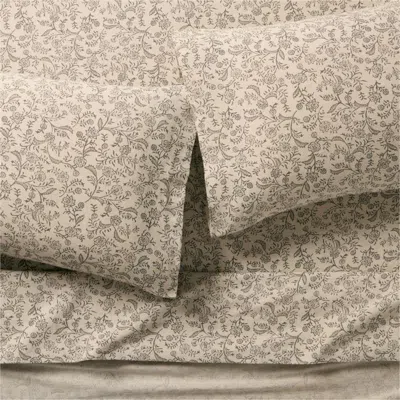 Crate & Barrel Aire Natural European Linen Ditsy Floral Natural Beige King Bed Sheet Set In Neutral