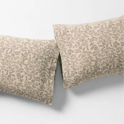 Crate & Barrel Aire Natural European Linen Ditsy Floral Natural Beige Standard Pillowcases, Set Of 2 In Neutral