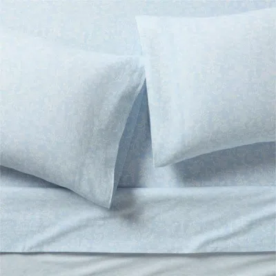 Crate & Barrel Aire Natural European Linen Ditsy Floral Pale Blue Full Bed Sheet Set