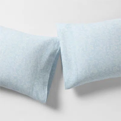 Crate & Barrel Aire Natural European Linen Ditsy Floral Pale Blue King Pillowcases, Set Of 2