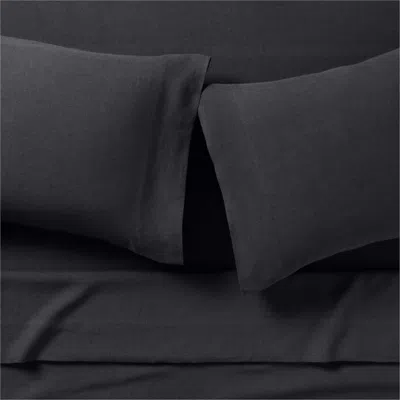 Crate & Barrel Aire Natural European Linen Midnight Navy Blue Full Bed Sheet Set In Black