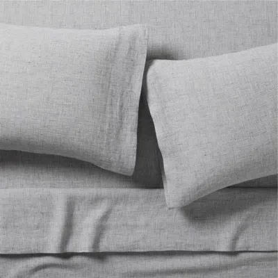 Crate & Barrel Aire Natural European Linen Midnight Navy Blue Grid Queen Bed Sheet Set