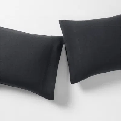 Crate & Barrel Aire Natural European Linen Midnight Navy Blue Standard Pillowcases, Set Of 2 In Black