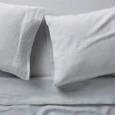 Crate & Barrel Aire Natural European Linen Mist Blue Full Bed Sheet Set