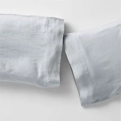 Crate & Barrel Aire Natural European Linen Mist Blue King Pillowcases, Set Of 2