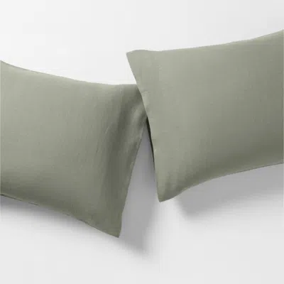 Crate & Barrel Aire Natural European Linen Shadow Sage Green King Pillowcases, Set Of 2