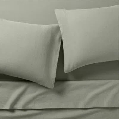 Crate & Barrel Aire Natural European Linen Shadow Sage Green Queen Bed Sheet Set In Gray