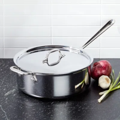 Crate & Barrel All-clad ® D3 Stainless Steel 6-qt. Deep Sauté Pan With Lid In Silver