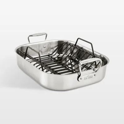 Crate & Barrel All-clad ® Large 16"x13" Stainless Steel Roasting Pan With Rack In Silver